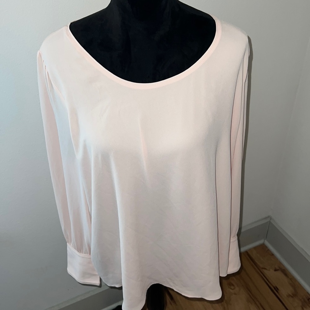 LOFT blush / peach ling sleeve round collar lined‎ blouse top Sz XL NWT